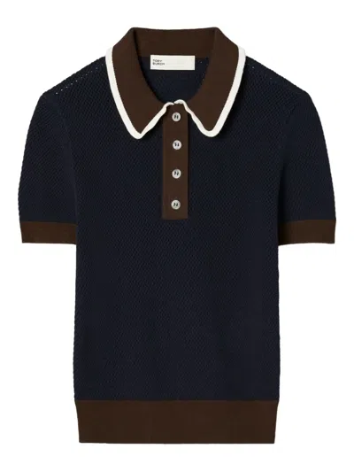 Tory Burch Knitted Polo Shirt In Blue