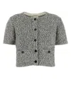 Tory Burch Two-tone Stretch Tweed Cardigan In Gray