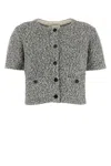 Tory Burch Two-tone Stretch Tweed Cardigan In Gray