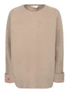 Tory Burch Sweater With A Round Neck In Merino Wool In Gray