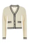 Tory Burch Ivory Stretch Wool Blend Kendra Cardigan In White