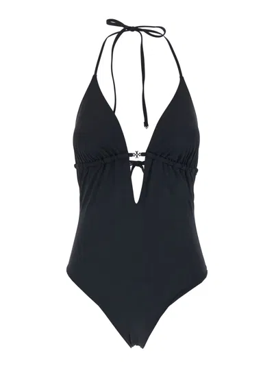 Tory Burch Knot-front Performance Tech One-piece Swimsuit In Black