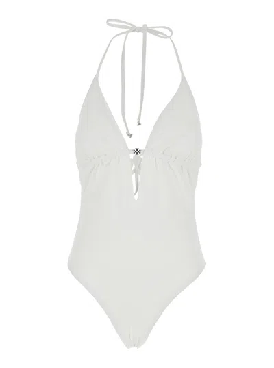 Tory Burch Knotted Tech Fabric One-piece Swimsuit In White