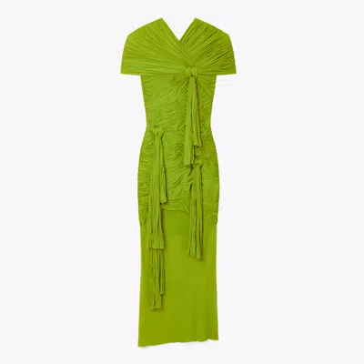 Tory Burch Knotted Viscose Dress In Green