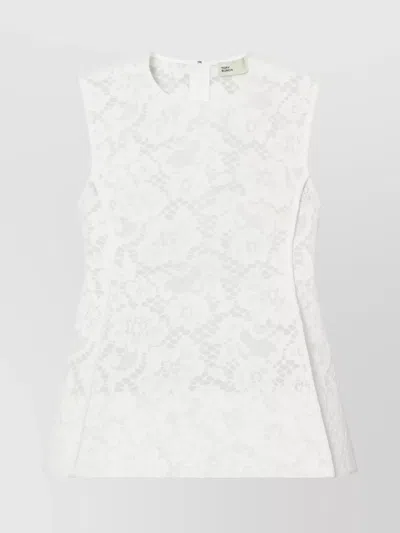 Tory Burch Lace Floral Sleeveless Top With Raw Edges In White