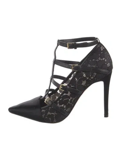 Pre-owned Tory Burch Lace Lace Trim Embellishment T-strap Pumps In Black
