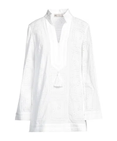 Tory Burch Lace Long-sleeve V-neck Blouse In White
