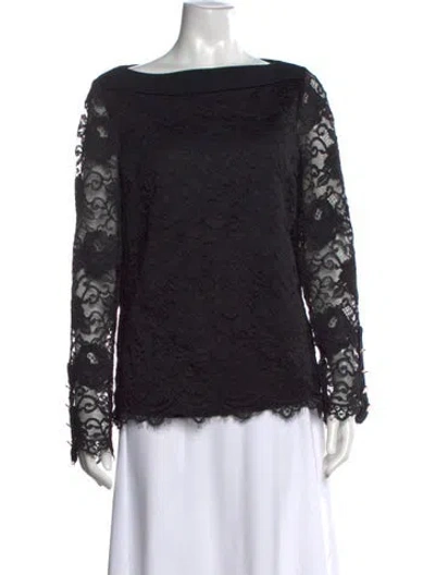 Pre-owned Tory Burch Lace Pattern Bateau Neckline Blouse In Black