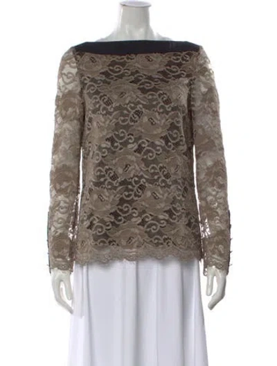Pre-owned Tory Burch Lace Pattern Bateau Neckline Blouse In Brown