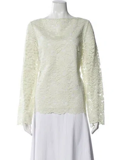 Pre-owned Tory Burch Lace Pattern Bateau Neckline Blouse In Green