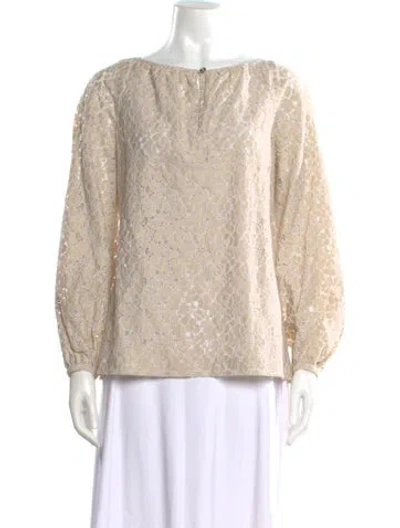 Pre-owned Tory Burch Lace Pattern Bateau Neckline Blouse In Neutral
