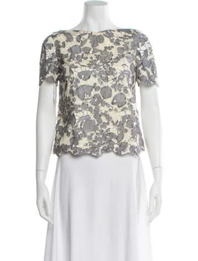 Pre-owned Tory Burch Lace Pattern Bateau Neckline Blouse In Neutral