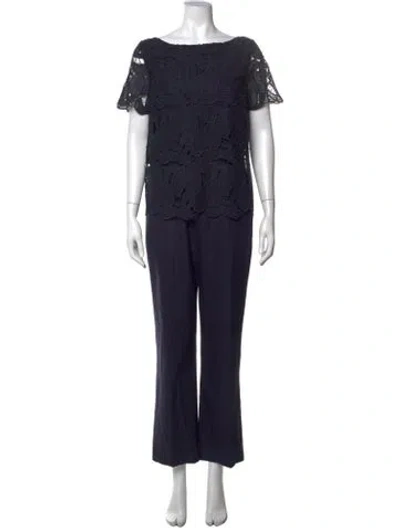 Pre-owned Tory Burch Lace Pattern Bateau Neckline Jumpsuit In Blue