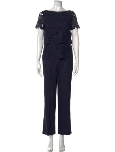 Pre-owned Tory Burch Lace Pattern Bateau Neckline Jumpsuit In Blue