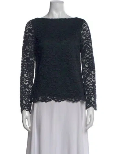 Pre-owned Tory Burch Lace Pattern Bateau Neckline Top In Blue