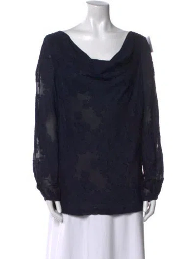 Pre-owned Tory Burch Lace Pattern Cowl Neck Blouse In Blue