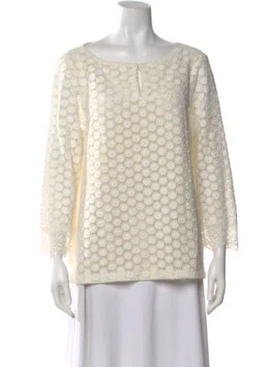 Pre-owned Tory Burch Lace Pattern Crew Neck Blouse In Neutral