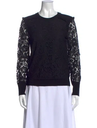 Pre-owned Tory Burch Lace Pattern Crew Neck Sweater In Black