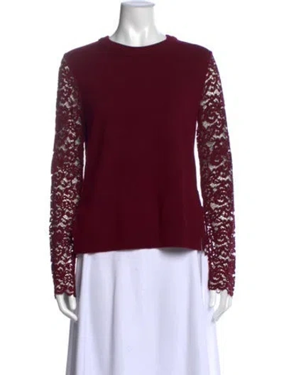 Pre-owned Tory Burch Lace Pattern Crew Neck Sweater In Burgundy