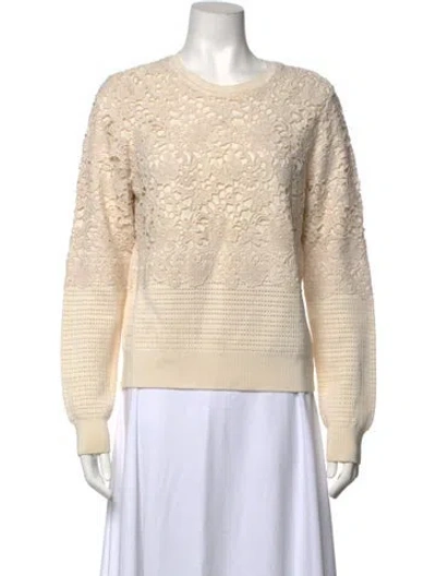 Pre-owned Tory Burch Lace Pattern Crew Neck Sweater In Neutrals