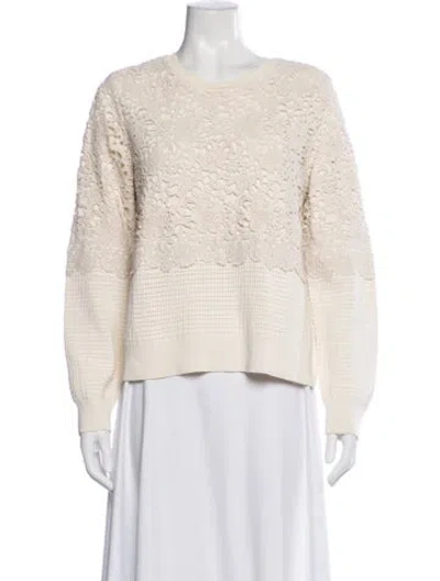 Pre-owned Tory Burch Lace Pattern Crew Neck Top In White