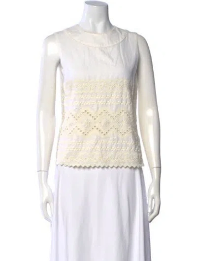 Pre-owned Tory Burch Lace Pattern Crew Neck Top In White