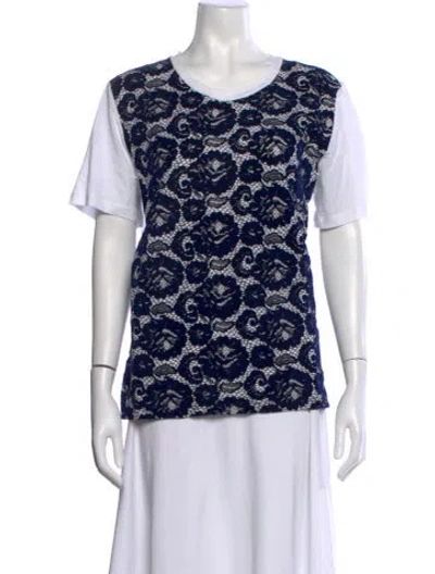 Pre-owned Tory Burch Lace Pattern Crew Neck T-shirt In White