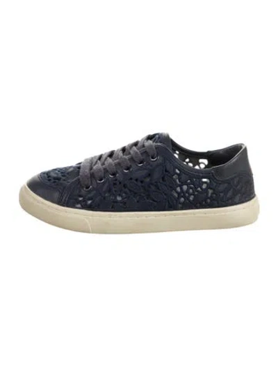 Pre-owned Tory Burch Lace Pattern Embroidered Accent Sneakers In Blue