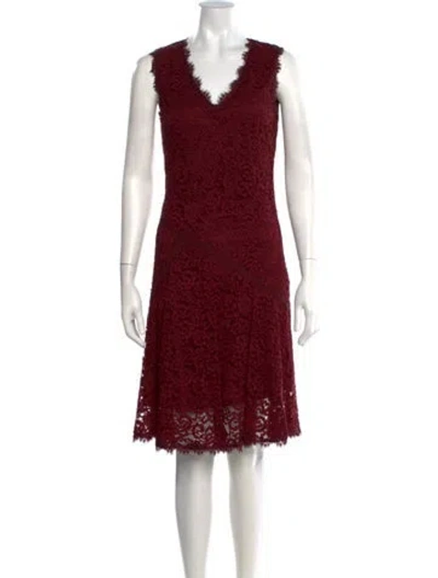 Pre-owned Tory Burch Lace Pattern Knee-length Dress In Burgundy
