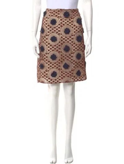 Pre-owned Tory Burch Lace Pattern Knee-length Skirt In Brown