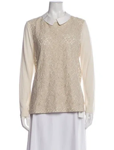 Pre-owned Tory Burch Lace Pattern Long Sleeve Blouse In Neutral