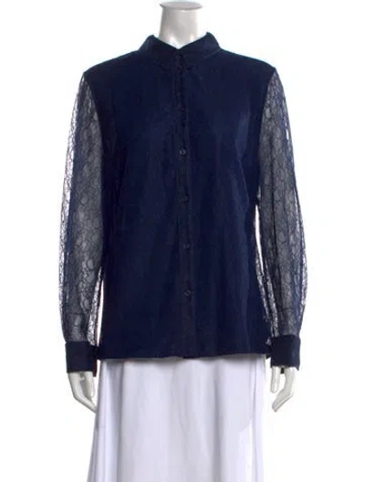 Pre-owned Tory Burch Lace Pattern Long Sleeve Blouse W/ Tags In Blue