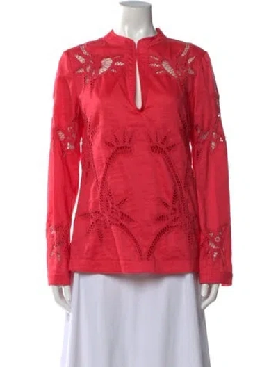Pre-owned Tory Burch Lace Pattern Long Sleeve Blouse W/ Tags In Red