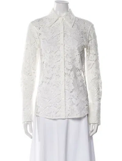 Pre-owned Tory Burch Lace Pattern Long Sleeve Blouse In White