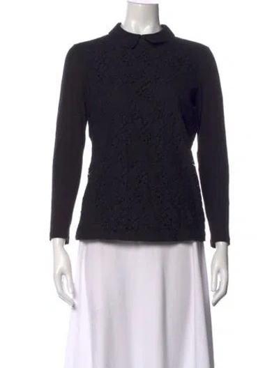 Pre-owned Tory Burch Lace Pattern Long Sleeve Top In Black