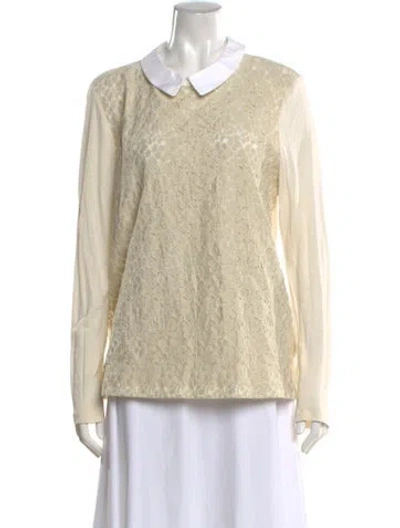 Pre-owned Tory Burch Lace Pattern Long Sleeve Top In Neutral
