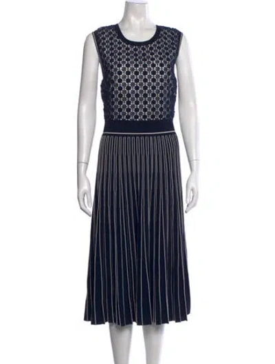 Pre-owned Tory Burch Lace Pattern Midi Length Dress In Blue