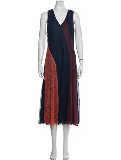 Pre-owned Tory Burch Lace Pattern Midi Length Dress In Blue