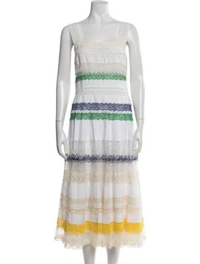 Pre-owned Tory Burch Lace Pattern Midi Length Dress W/ Tags In Neutrals