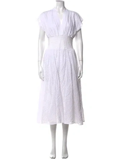Pre-owned Tory Burch Lace Pattern Midi Length Dress In White