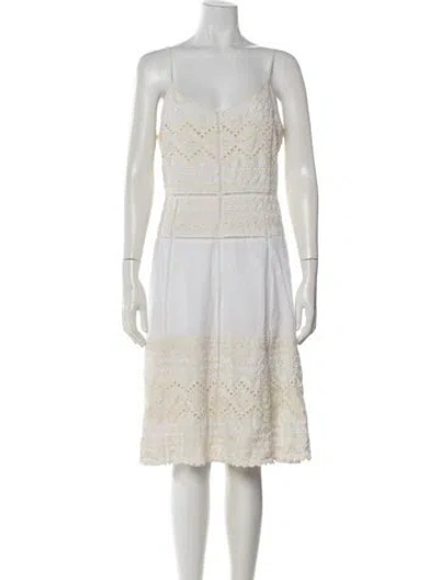 Pre-owned Tory Burch Lace Pattern Midi Length Dress In White