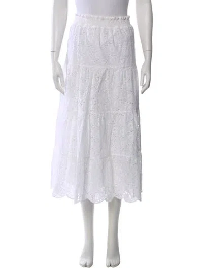 Pre-owned Tory Burch Lace Pattern Midi Length Skirt In White
