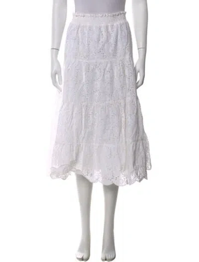 Pre-owned Tory Burch Lace Pattern Midi Length Skirt In White