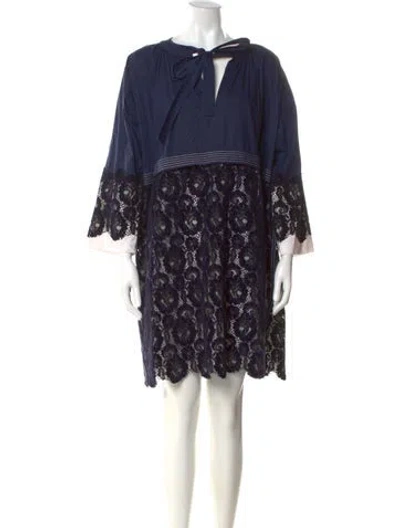 Pre-owned Tory Burch Lace Pattern Mini Dress In Blue