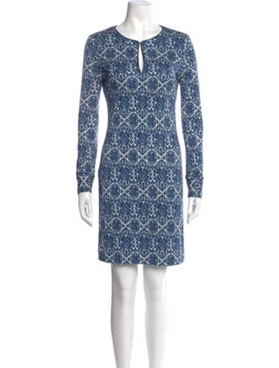 Pre-owned Tory Burch Lace Pattern Mini Dress In Blue
