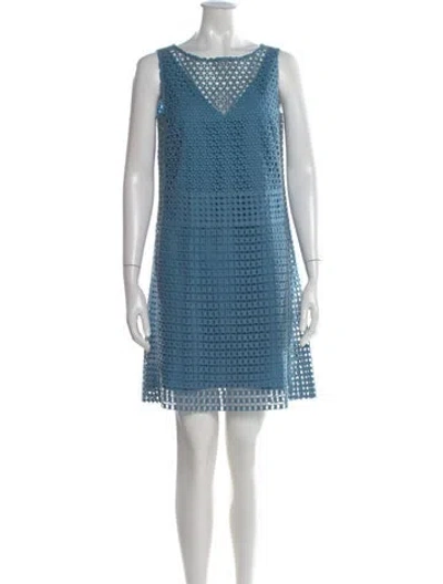 Pre-owned Tory Burch Lace Pattern Mini Dress In Blue