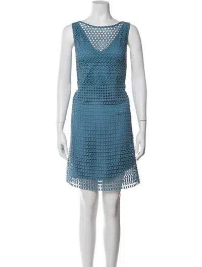 Pre-owned Tory Burch Lace Pattern Mini Dress In Blue
