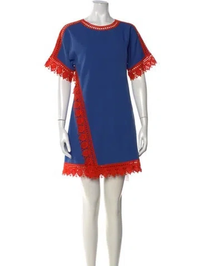 Pre-owned Tory Burch Lace Pattern Mini Dress In Blue