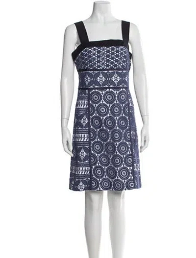 Pre-owned Tory Burch Lace Pattern Mini Dress In Blue