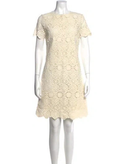 Pre-owned Tory Burch Lace Pattern Mini Dress In Neutrals